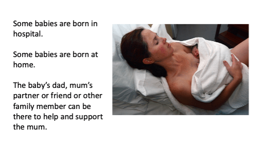 Some babies are born in hospital. Some babies are born at home.